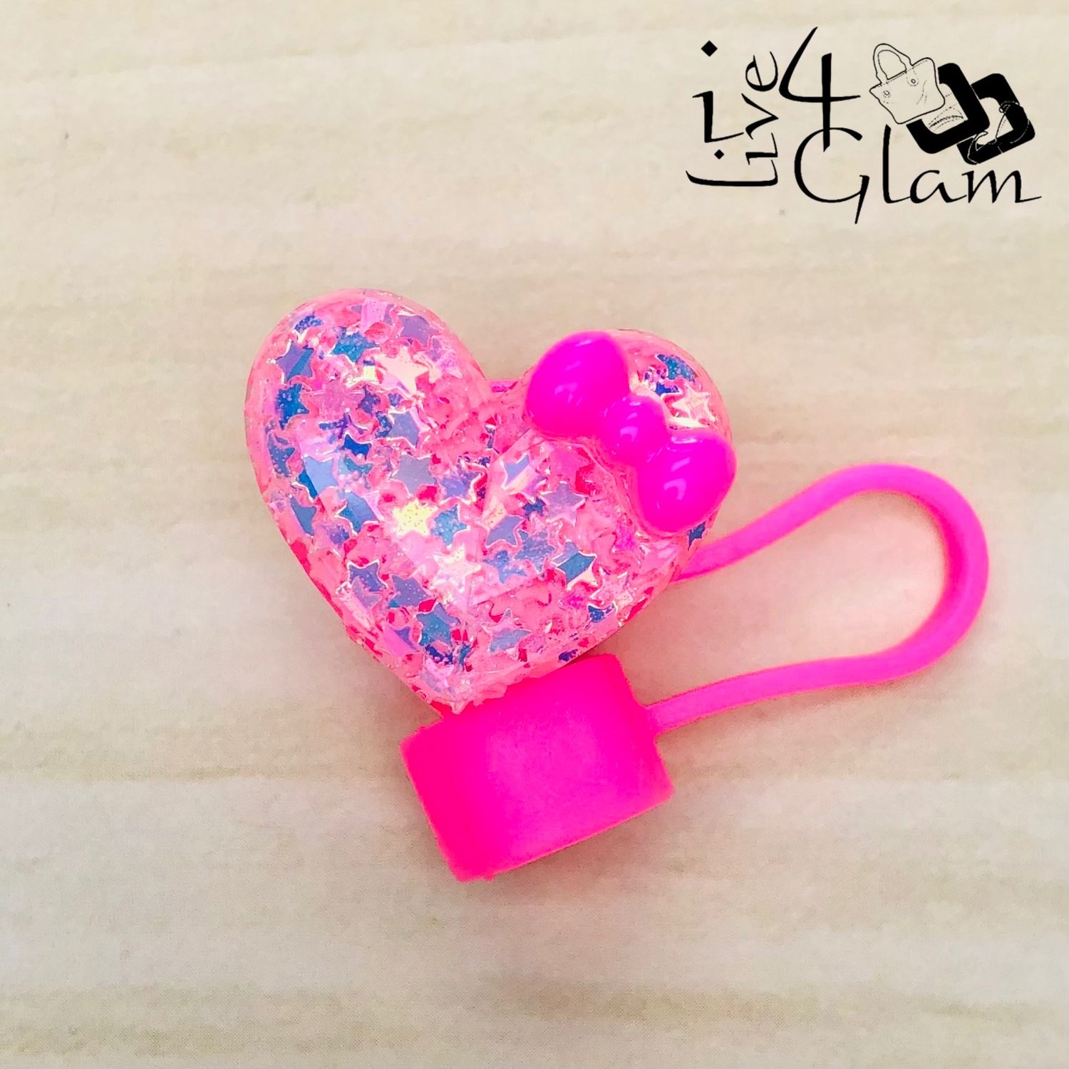Pink Iridescent Heart Pink Large Straw Cover