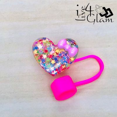 Iridescent Heart Pink Large Straw Cover