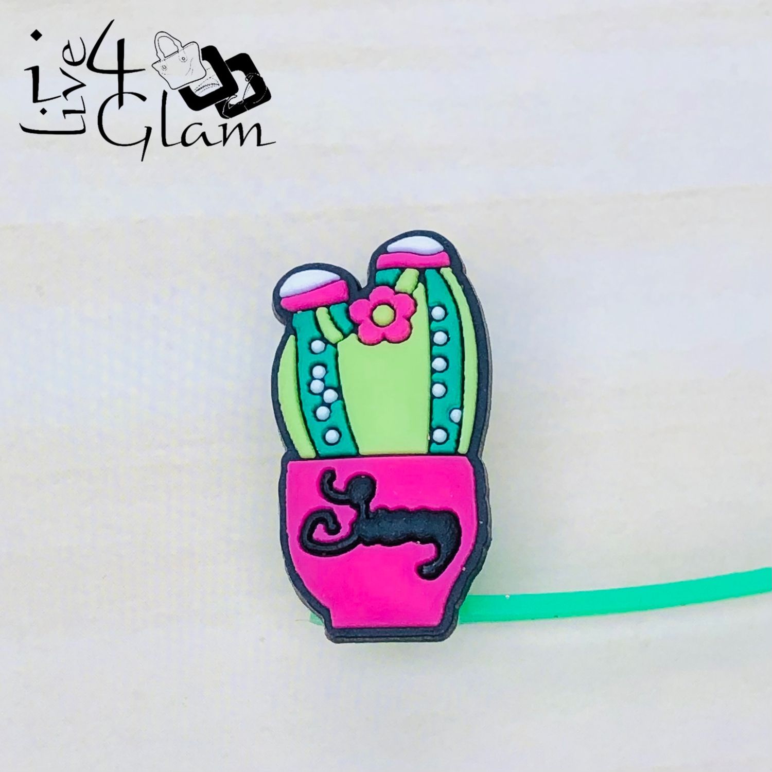 Silicone Straw Cover Cactus w Pink Pot