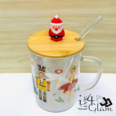 Christmas Glass Mug with Handle and Straw Style 5