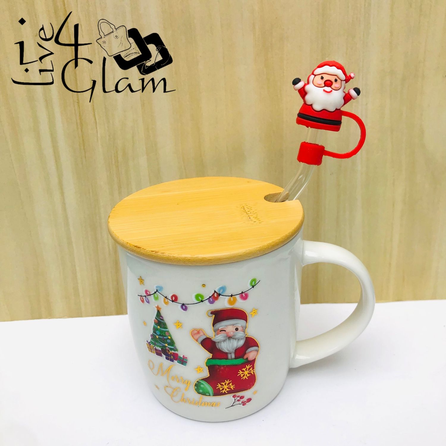 Christmas Ceramic Mug with Straw Cover Style 2