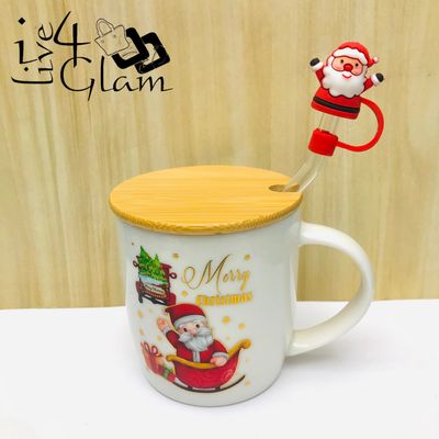 Christmas Ceramic Mug with Straw Cover Style 3