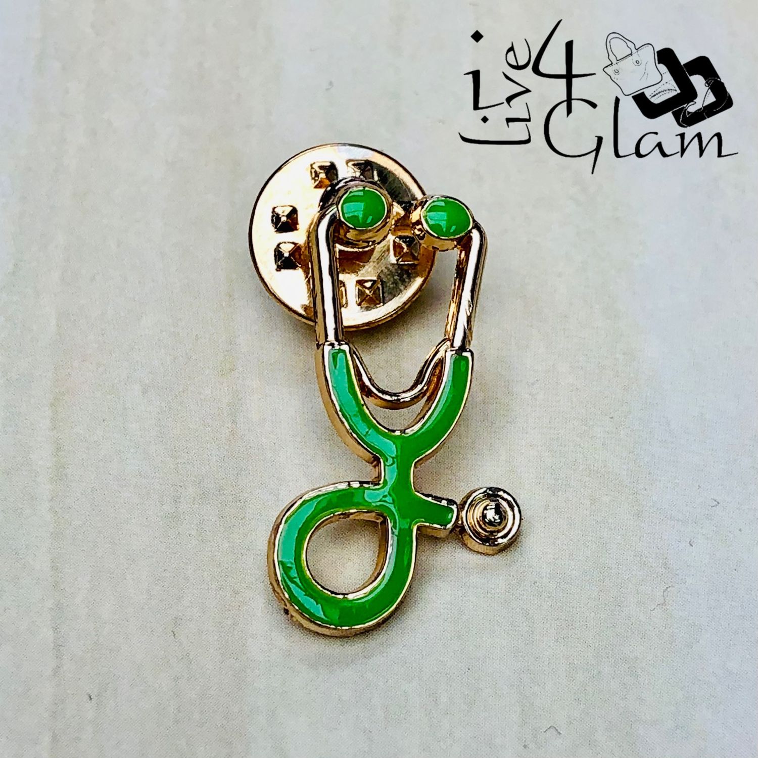 Gold Stethoscope Pin Green