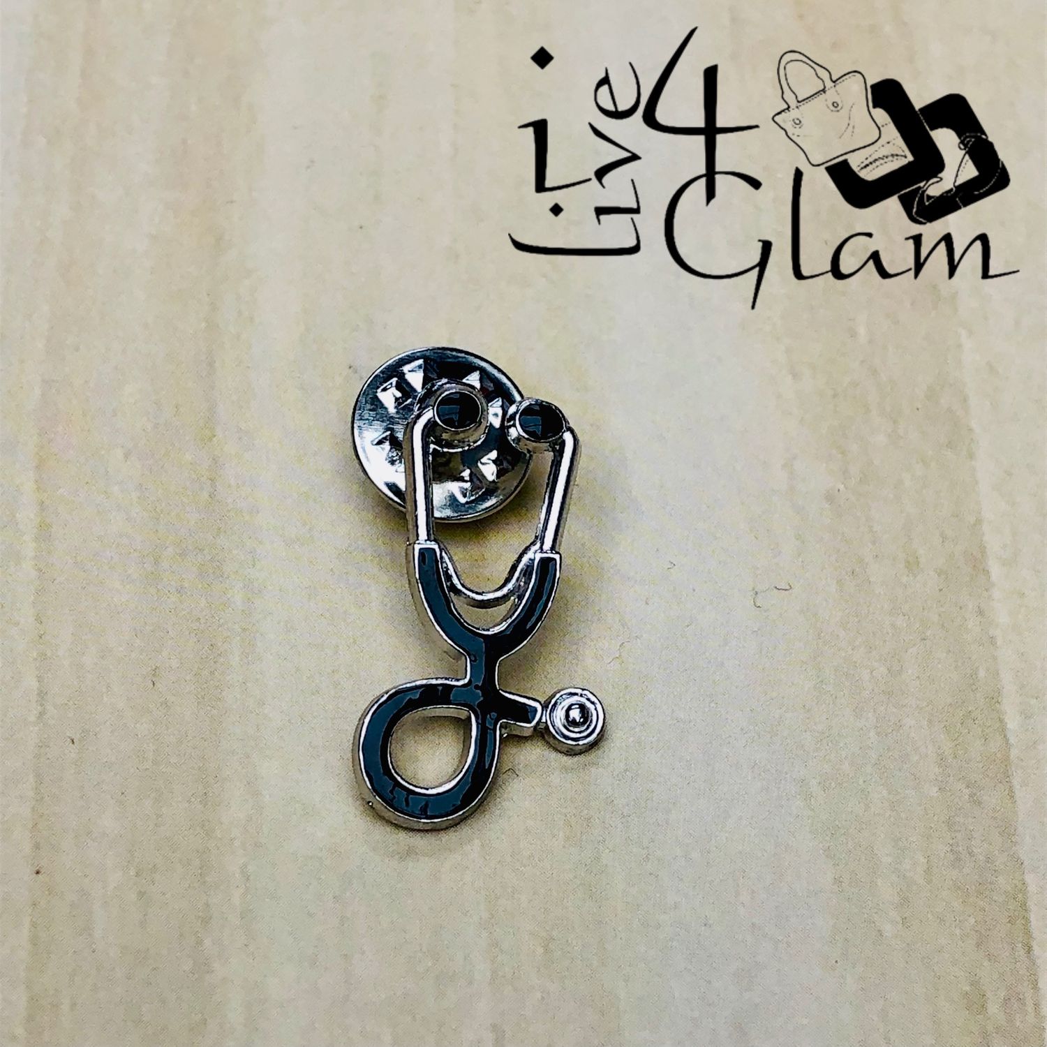 Silver Stethoscope Pin Black