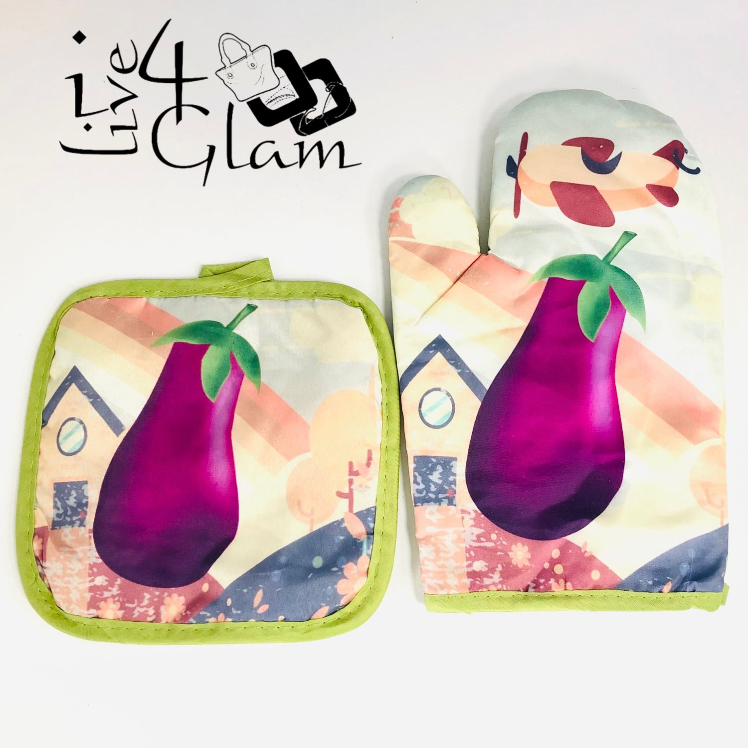 Pot Pad and Oven Gloves Eggplant