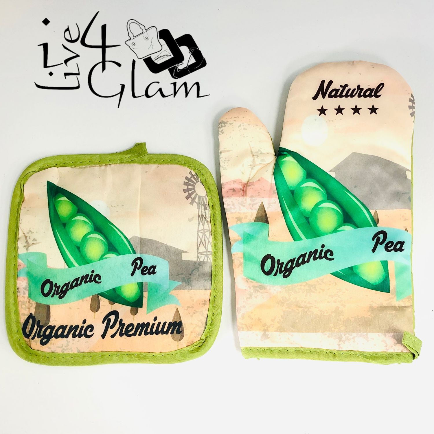 Pot Pad and Oven Gloves Peas
