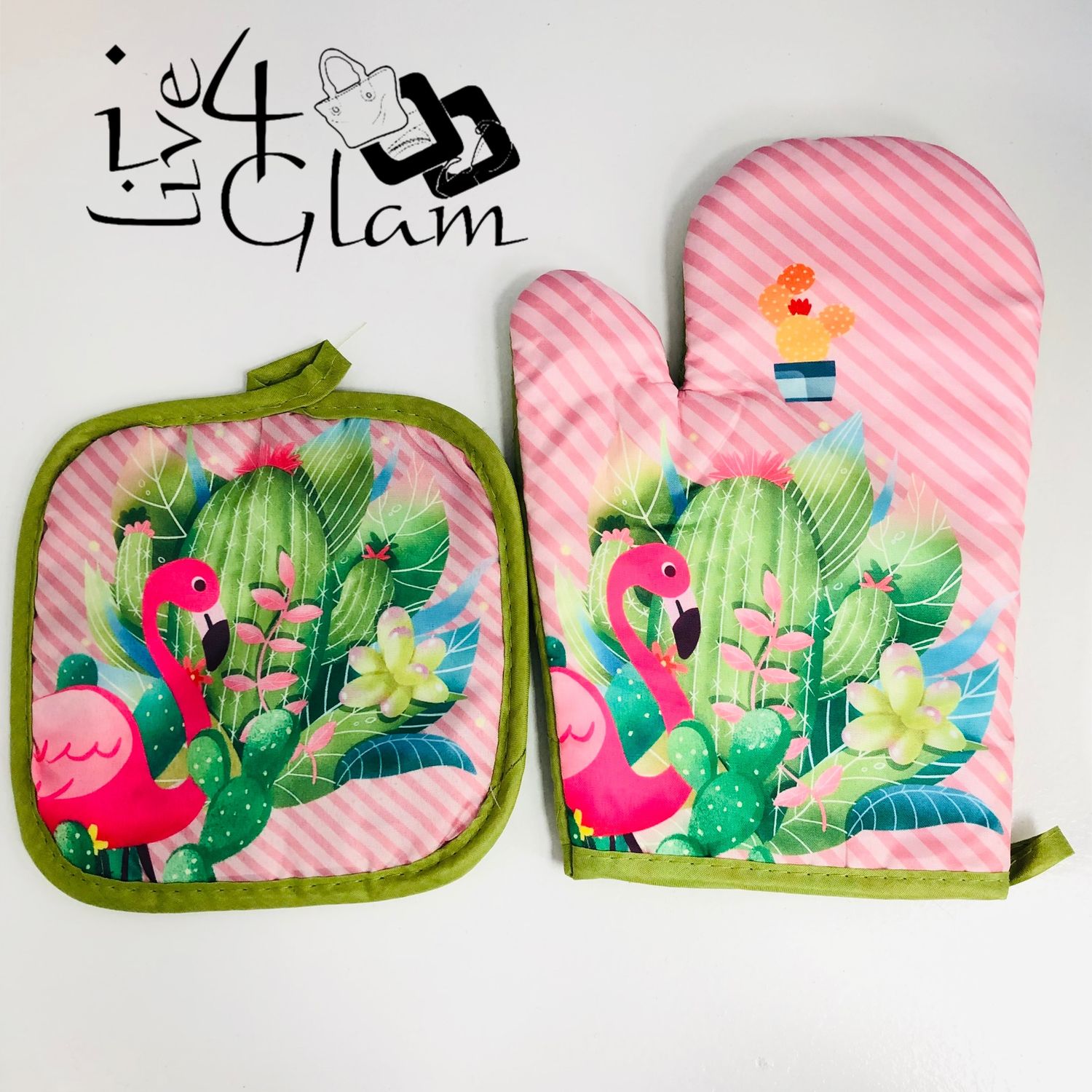 Pot Pad and Oven Gloves Flamingo