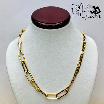 20&quot; Stainless Steel Gold Paperclip and Figaro Link Chain