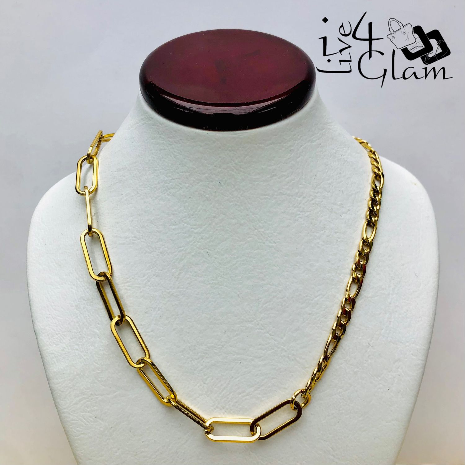 20&quot; Stainless Steel Gold Paperclip and Figaro Link Chain