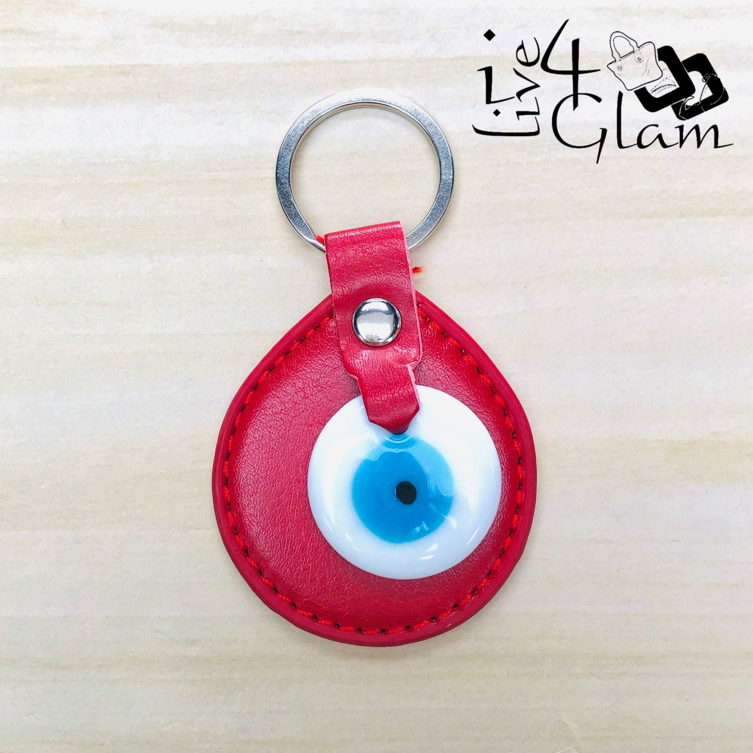 Leather Evil Eye Key Chain, Color: Red