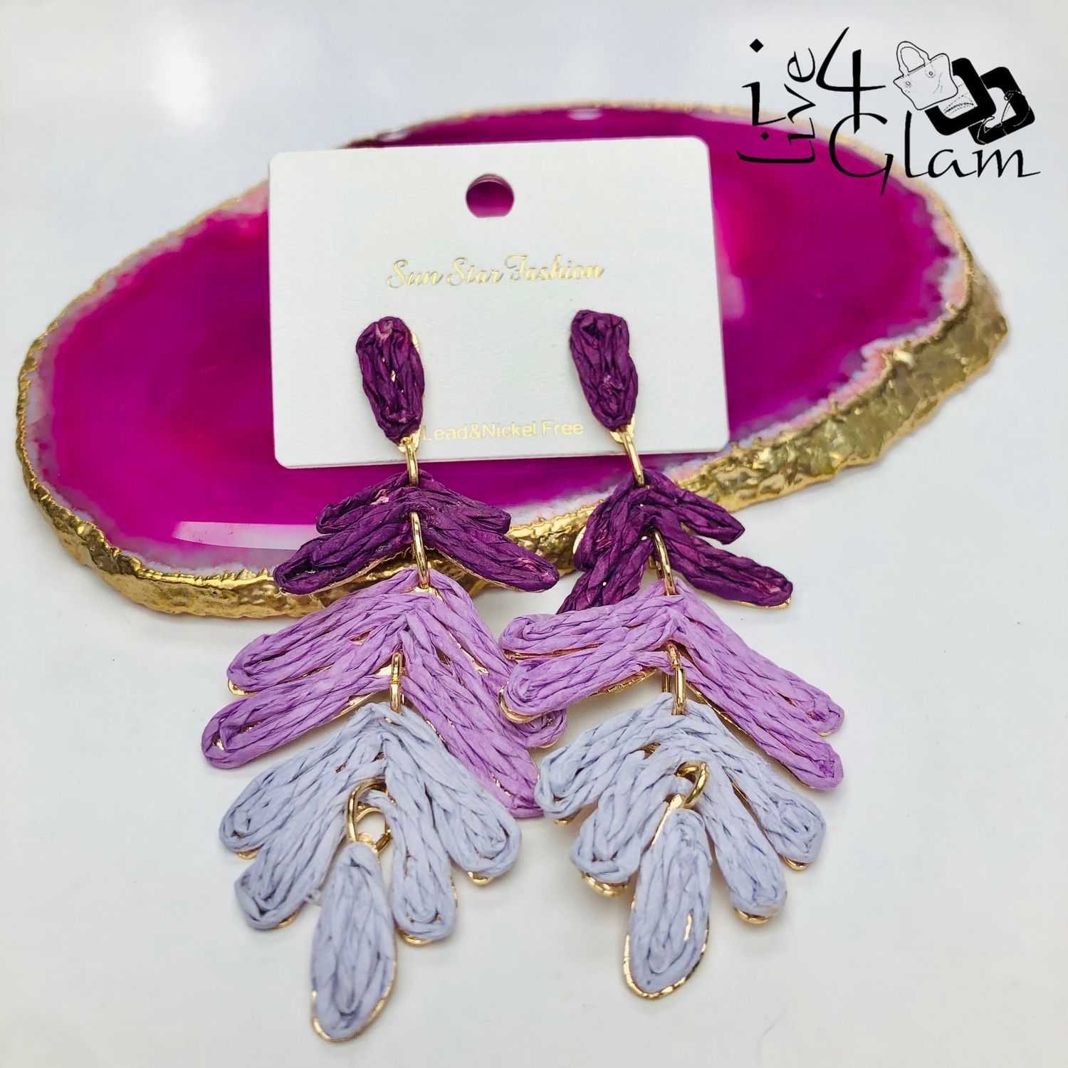 Fashion Leaf Hanging Earring Purple Gradient