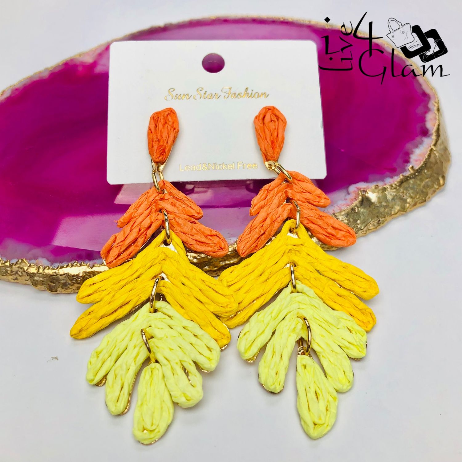 Fashion Leaf Hanging Earring Orange Gradient