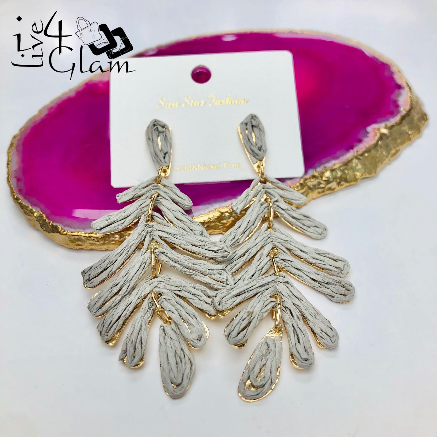 Fashion Leaf Hanging Earring Gray