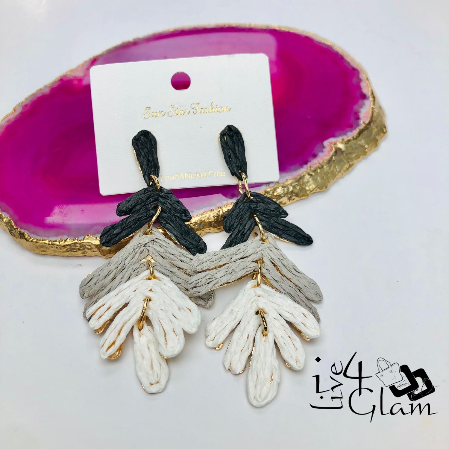 Fashion Leaf Hanging Earring Black Gradient