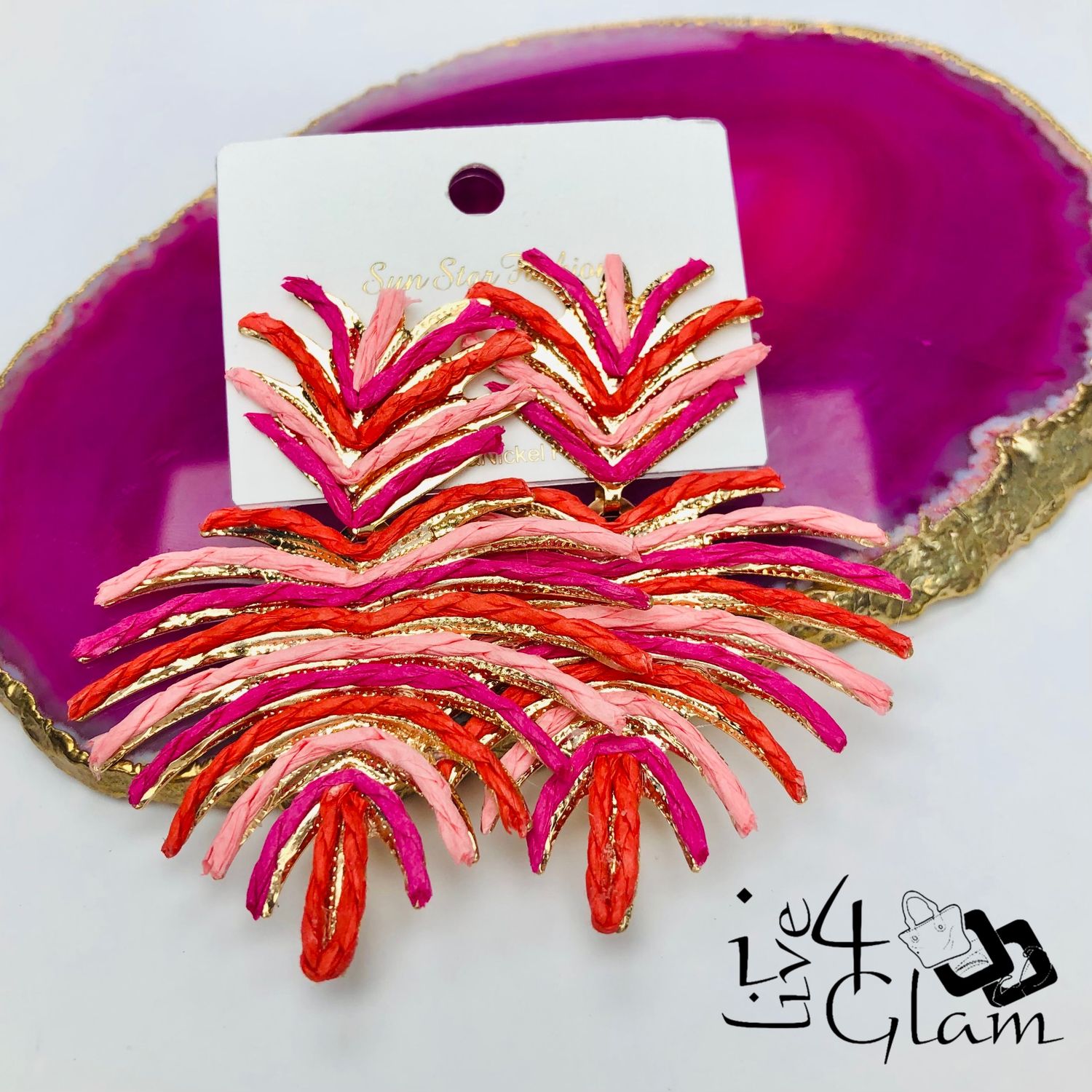 Fashion Palm Hanging Earring Pink and Red