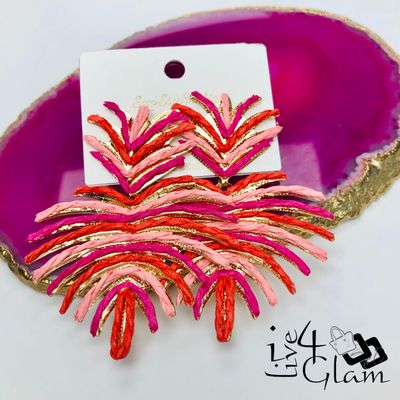 Fashion Palm Hanging Earring Pink and Red
