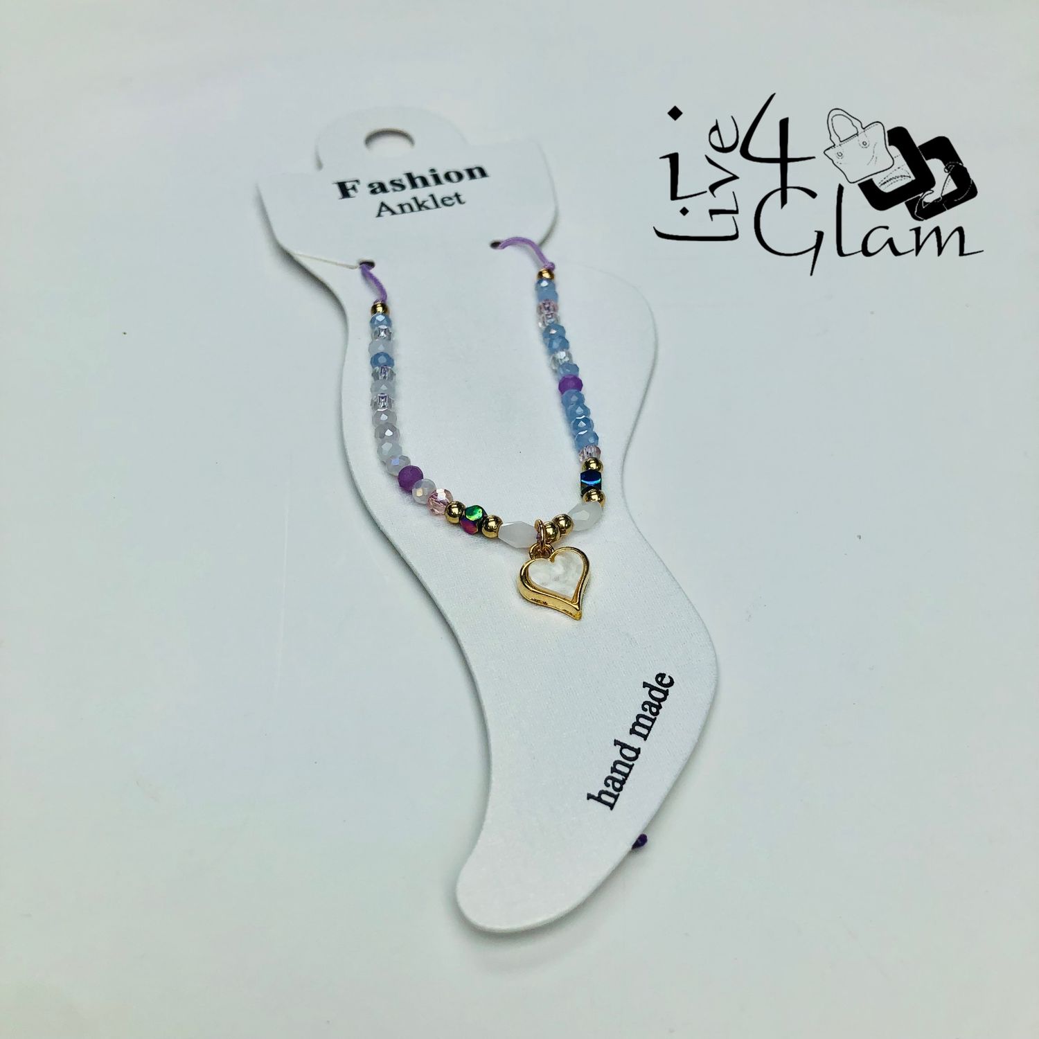 Crystal Heart Charm Anklet Purple