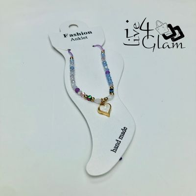 Crystal Heart Charm Anklet Purple