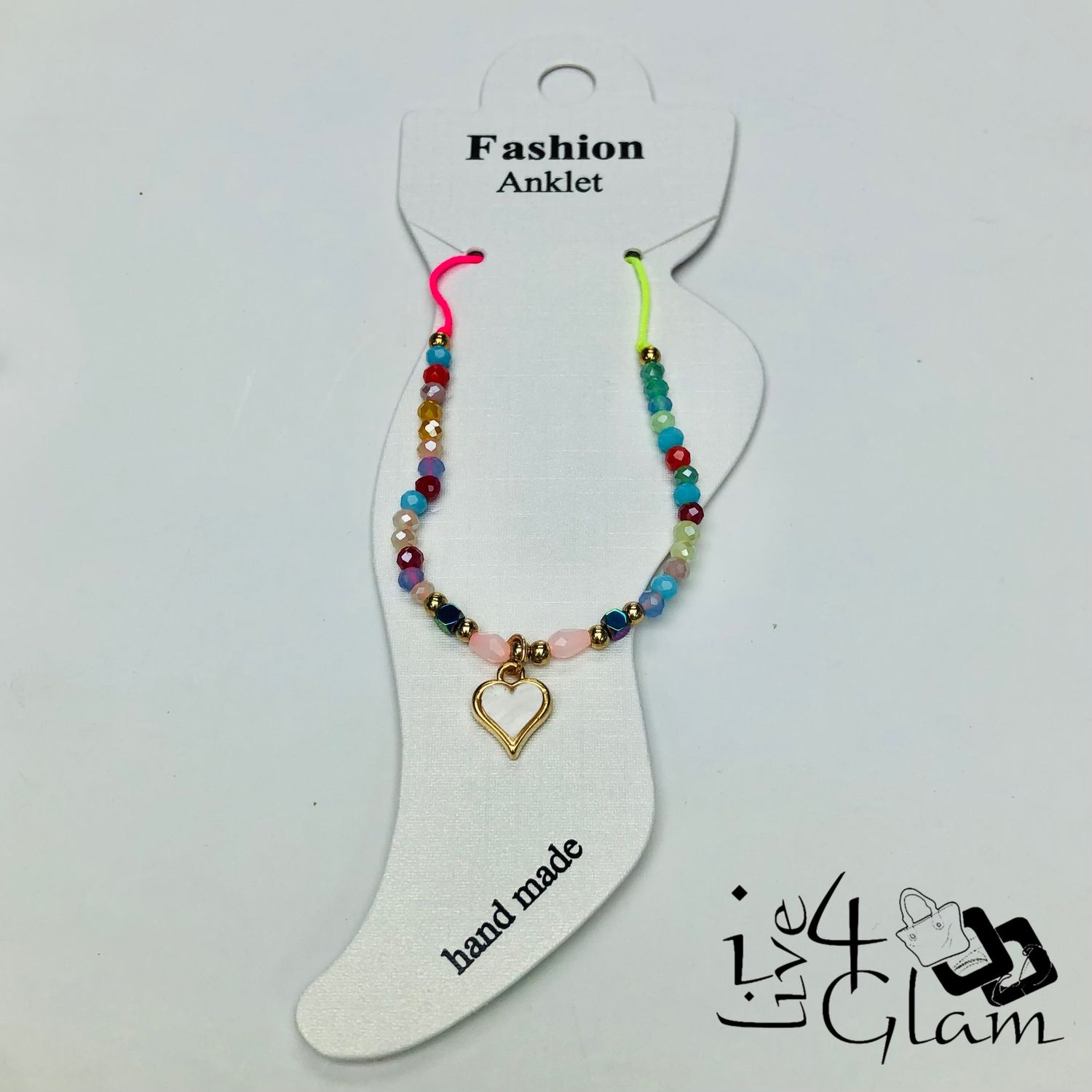 Crystal Heart Charm Anklet Multicolour