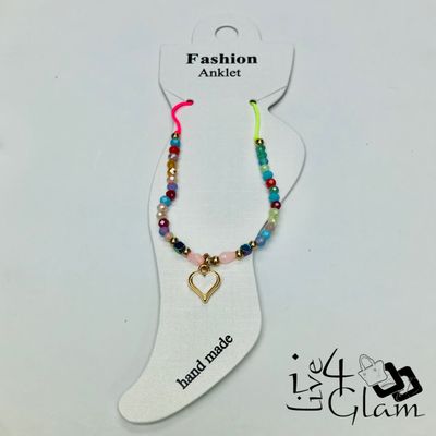 Crystal Heart Charm Anklet Multicolour