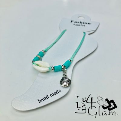 Shell Charm Anklet Teal