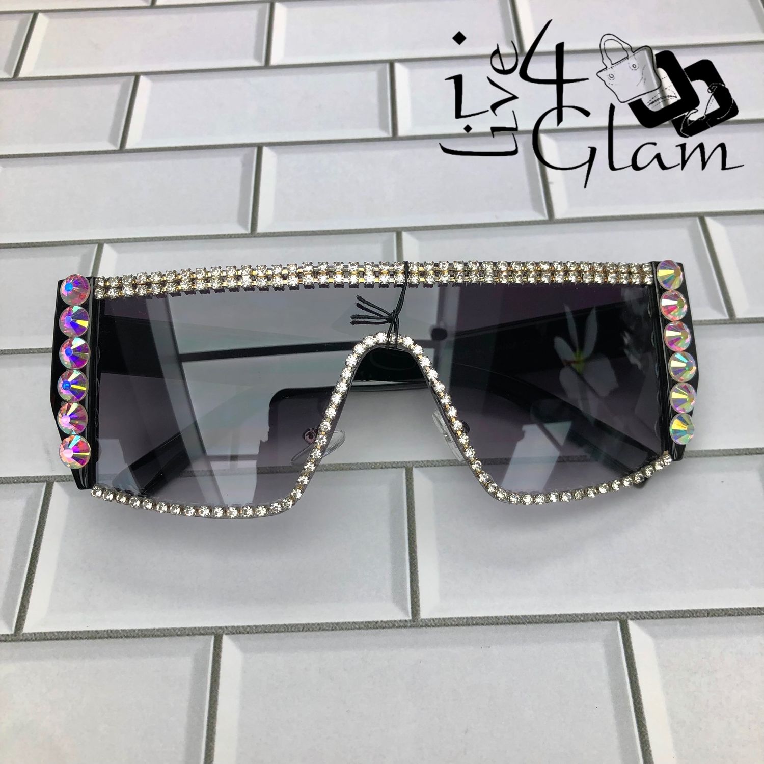 Wraparound Rhinestone Sunglasses Black