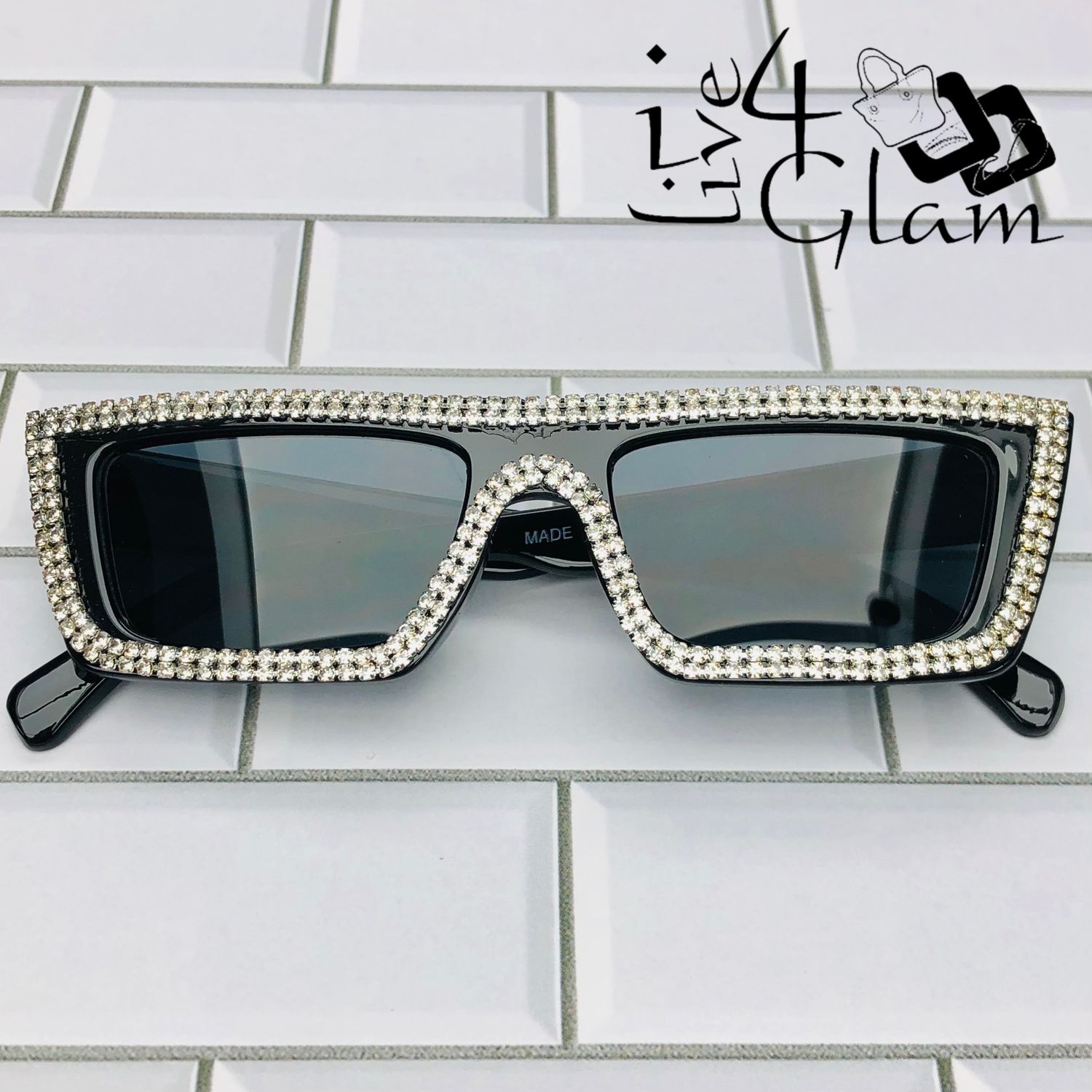 Full Rim Clear Cz Sunglasses Black