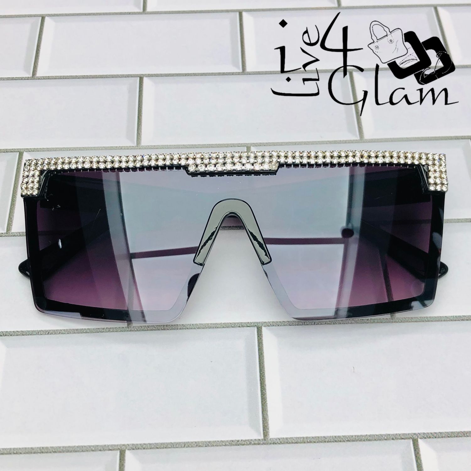 Oversized Square Sunglasses with Rhinestones