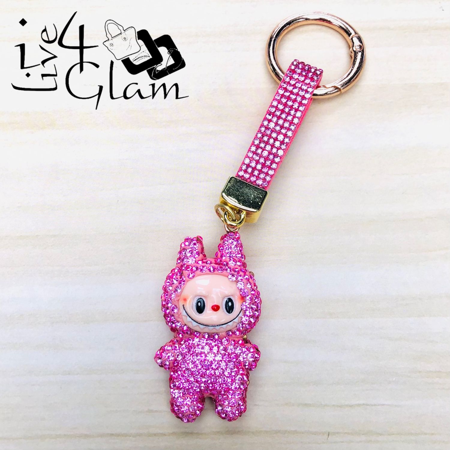 Rhinestone  Labubu Keychain Pink