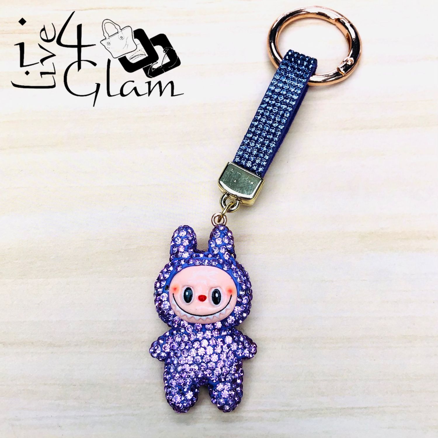 Rhinestone  Labubu Keychain Purple