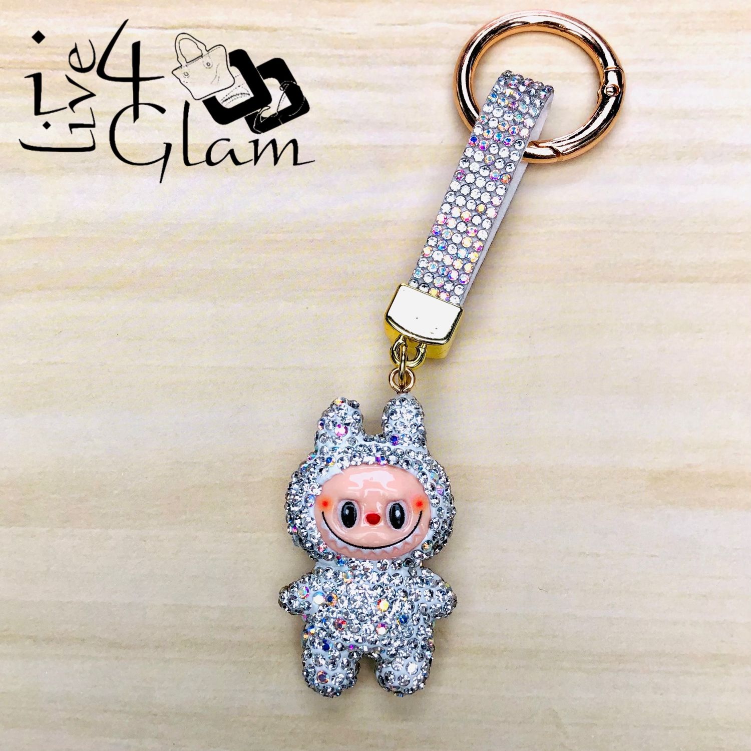 Rhinestone  Labubu Keychain White