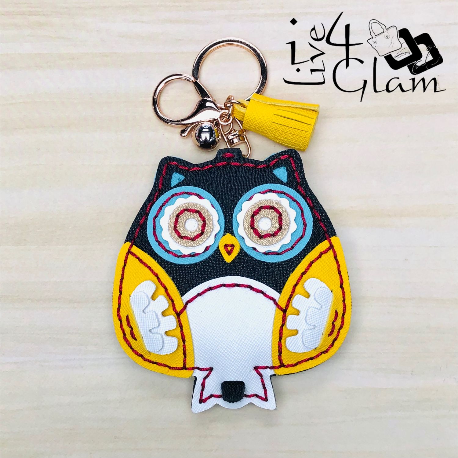 Yellow Owl Compact Mirror Keychain