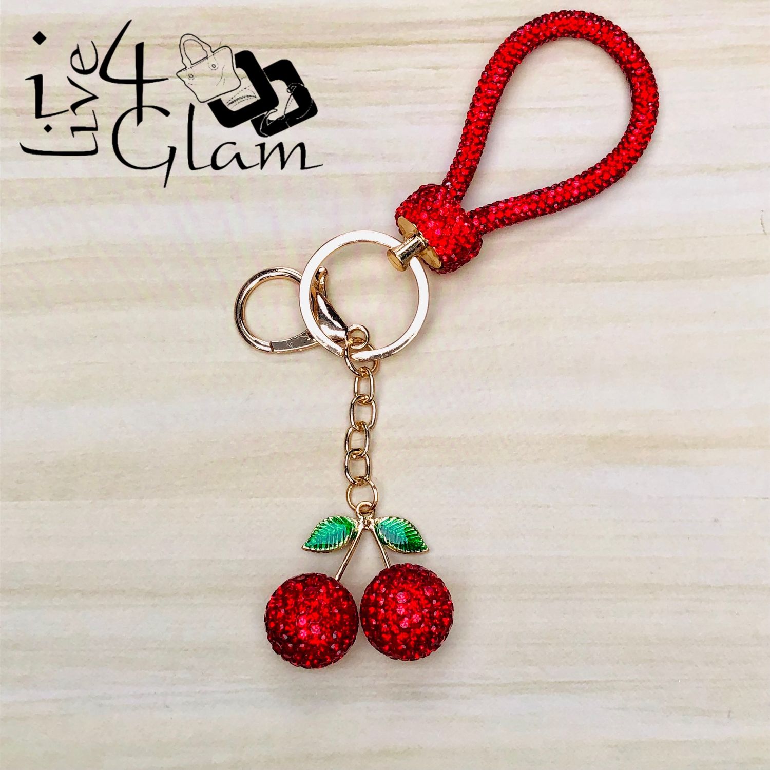 Rhinestone  Red Cherry Keychain