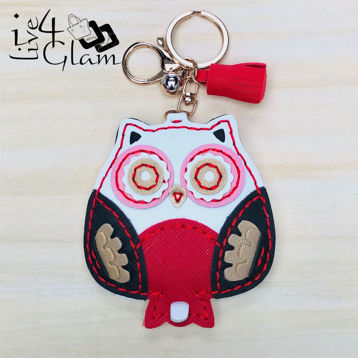 Red Owl Compact Mirror Keychain