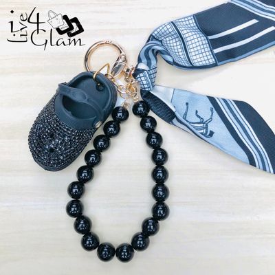 Croc Charm with Silk Scarf Keychain Black