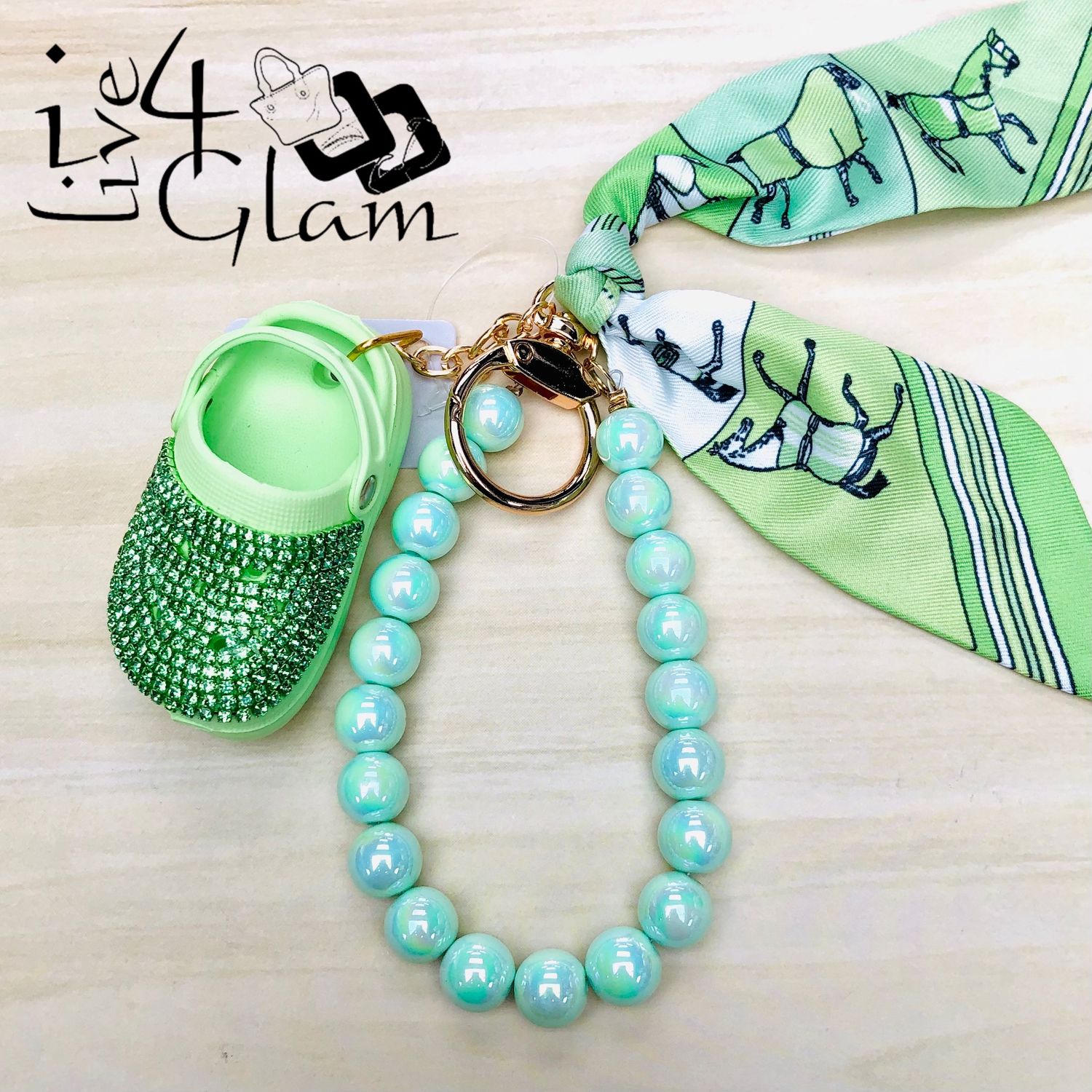 Croc Charm with Silk Scarf Keychain Green