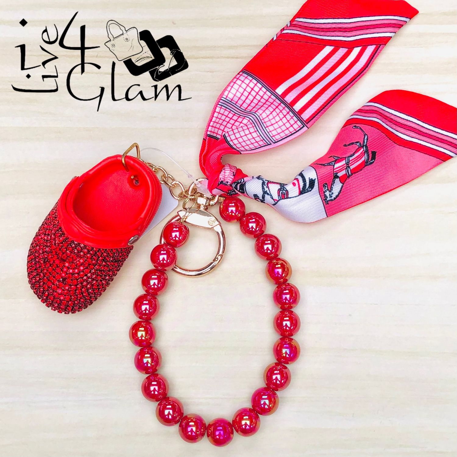 Croc Charm with Silk Scarf Keychain Red