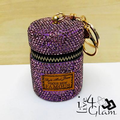 Rhinestone Pouch Keychain Purple