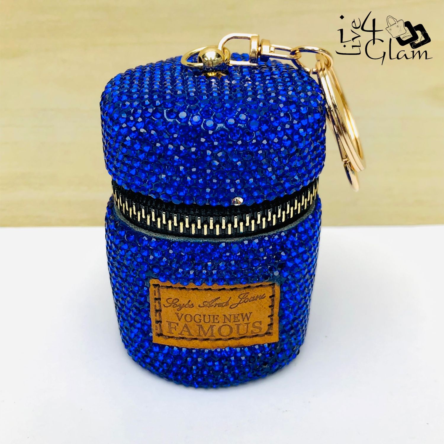 Rhinestone Pouch Keychain Blue
