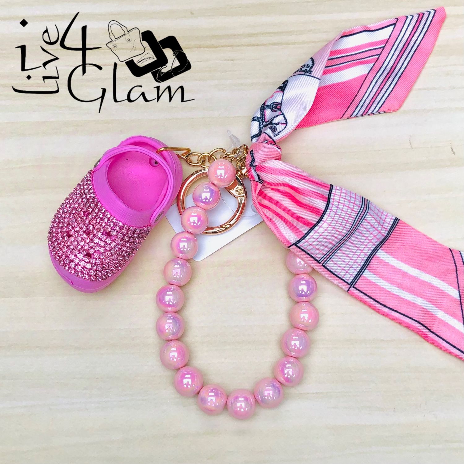 Croc Charm with Silk Scarf Keychain Pink