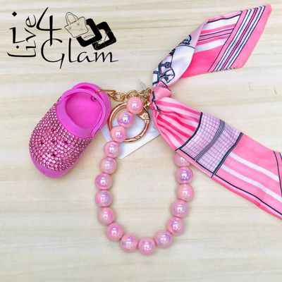 Croc Charm with Silk Scarf Keychain Pink
