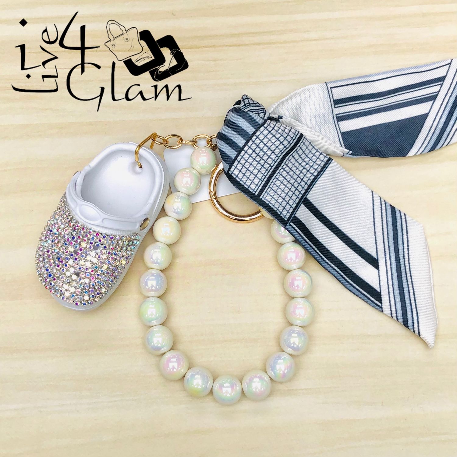 Croc Charm with Silk Scarf Keychain White