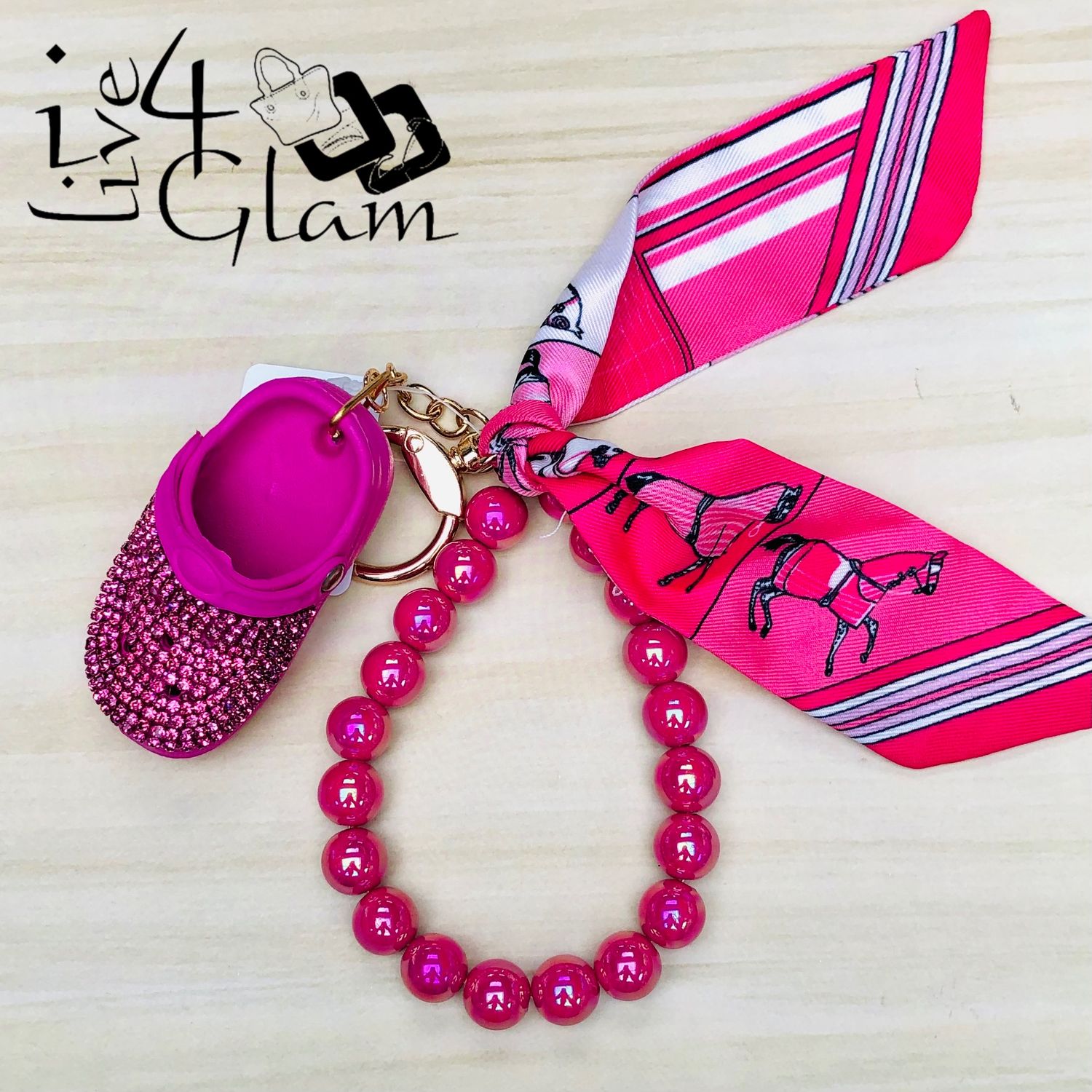 Croc Charm with Silk Scarf Keychain Dark Pink