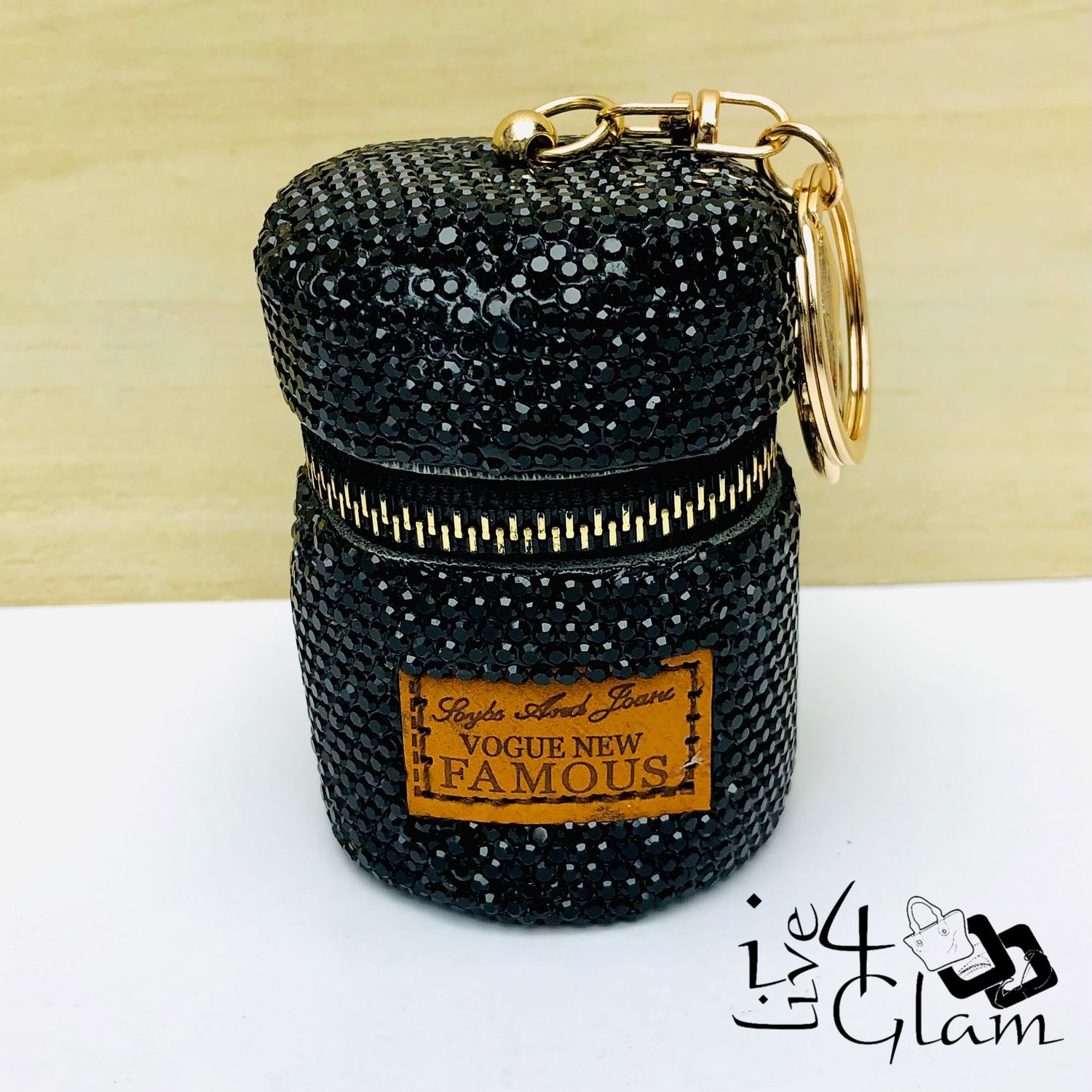 Rhinestone Pouch Keychain Black