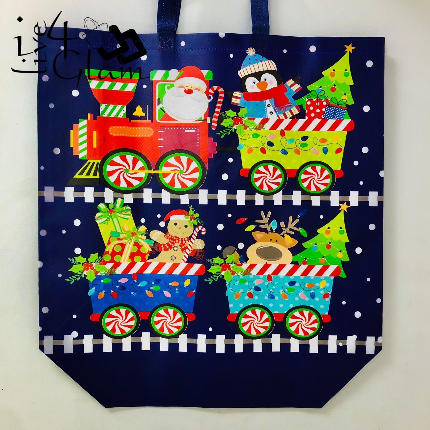 Santa on Train Christmas Bag Navy Blue