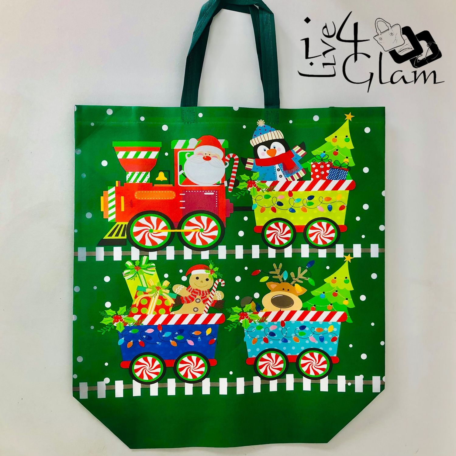 Santa on Train Christmas Bag Green