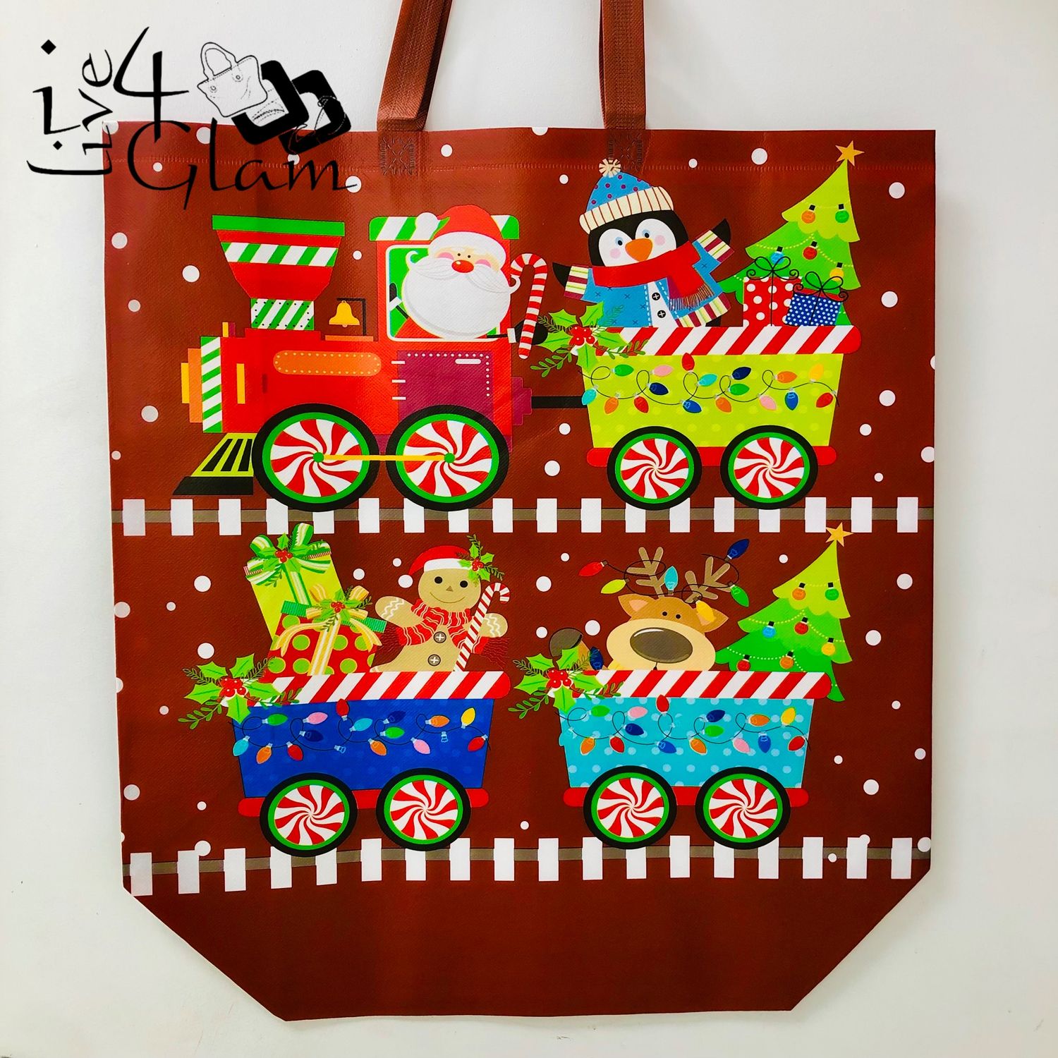 Santa on Train Christmas Bag Red