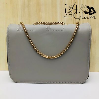 Quilted Square Pattern Bag with Gold Shoulder Strap Gray