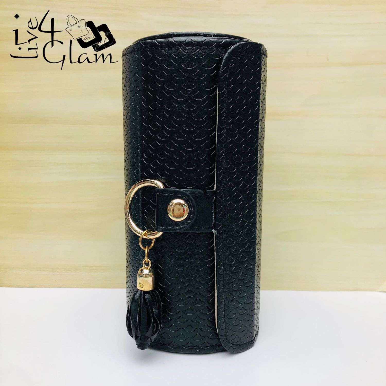 Black Three Tier Cylindrical Travel Jewelry Box