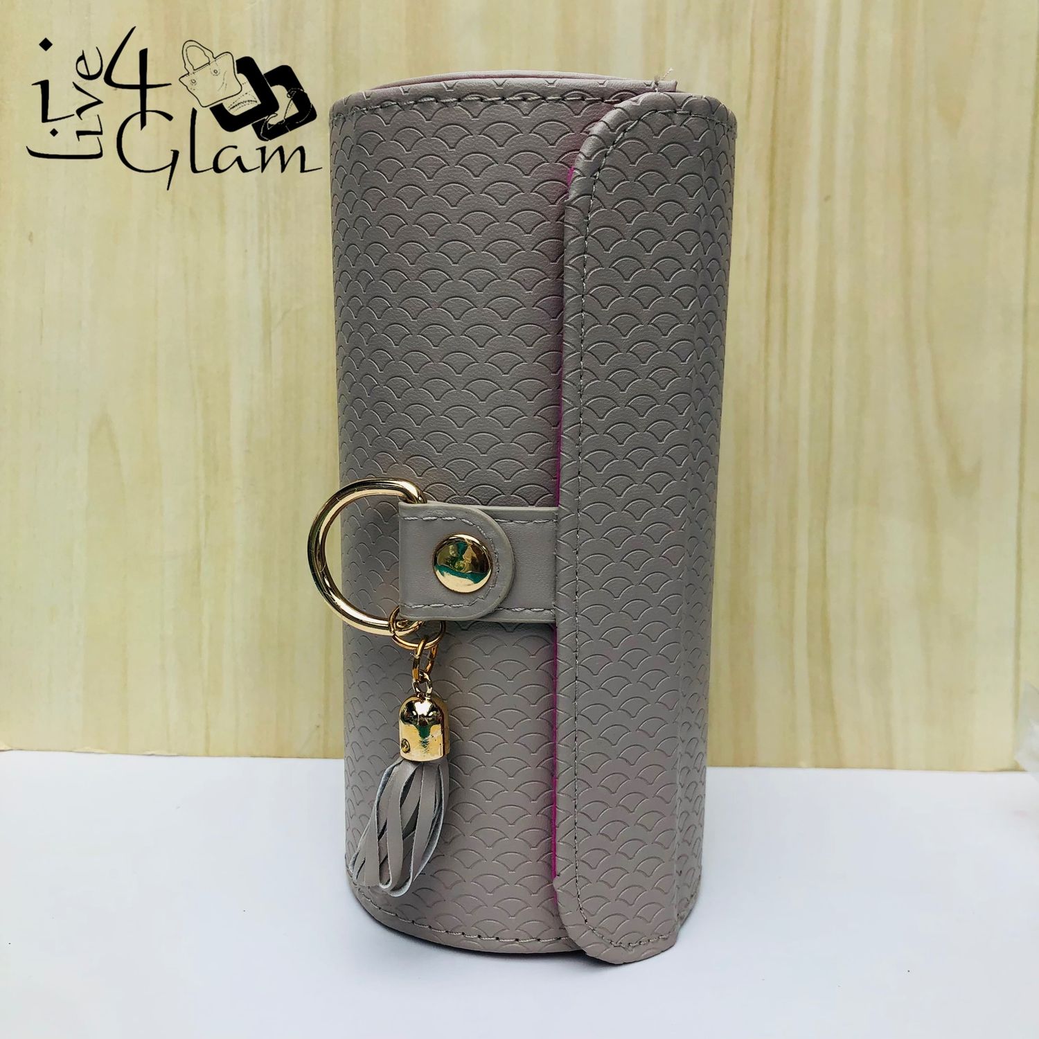 Gray Three Tier Cylindrical Travel Jewelry Box